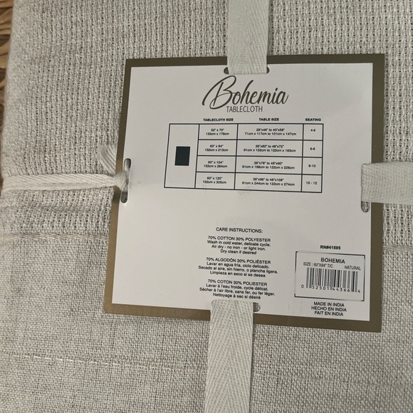 Bohemia Textured Tablecloth 60”x84” – Neutral Beige, Cotton Blend - Picture 4 of 10